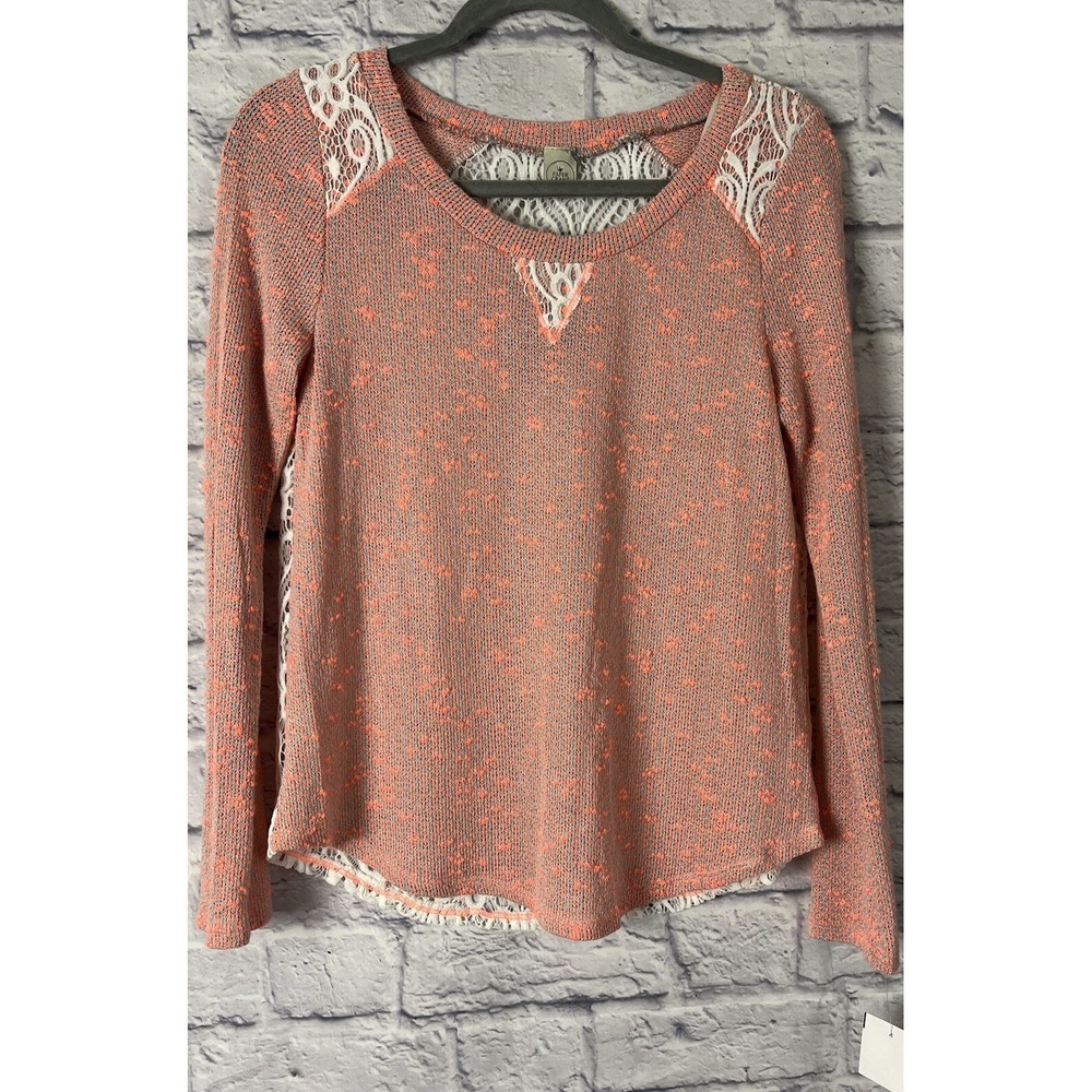 Paper Crane Pink White Lace Back Knitted Blouse Top Womens Small Long Sleeve